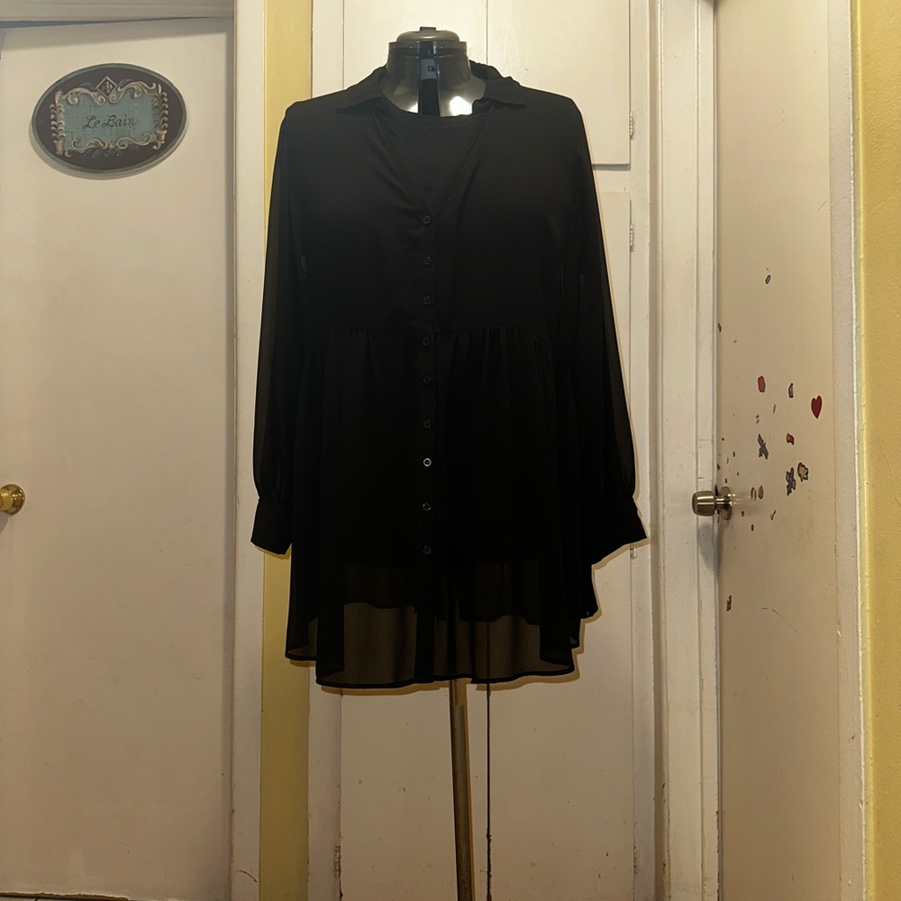 Black Button-Up Women's Top